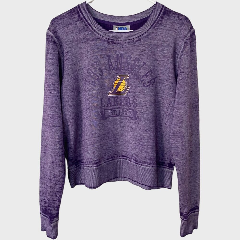 NBA Los Angeles Lakers Burnout Crewneck Sweatshirt Womens Medium Purple Pullover - Picture 1 of 12